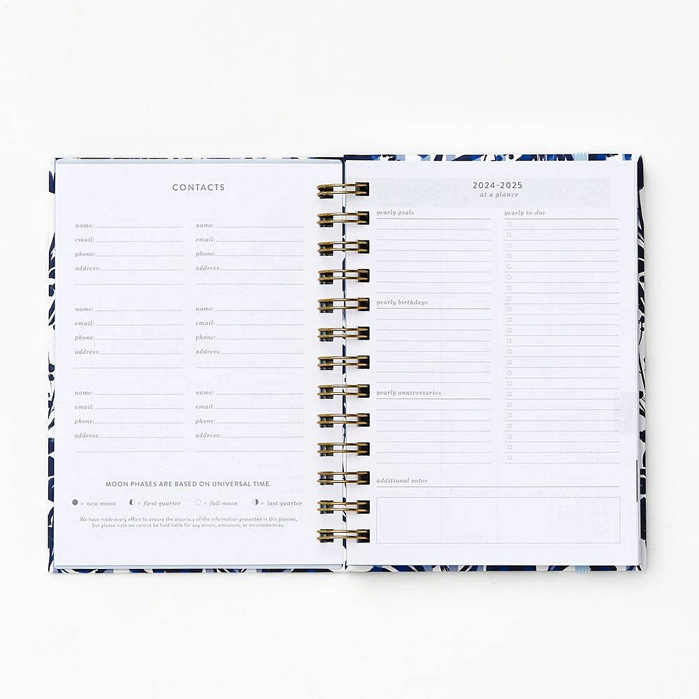 2024-2025 Paper Source Blue Striped Floral Petite Monthly Planner