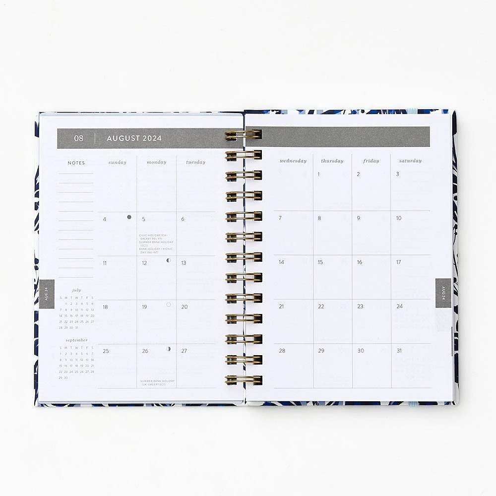 2024-2025 Paper Source Blue Striped Floral Petite Monthly Planner