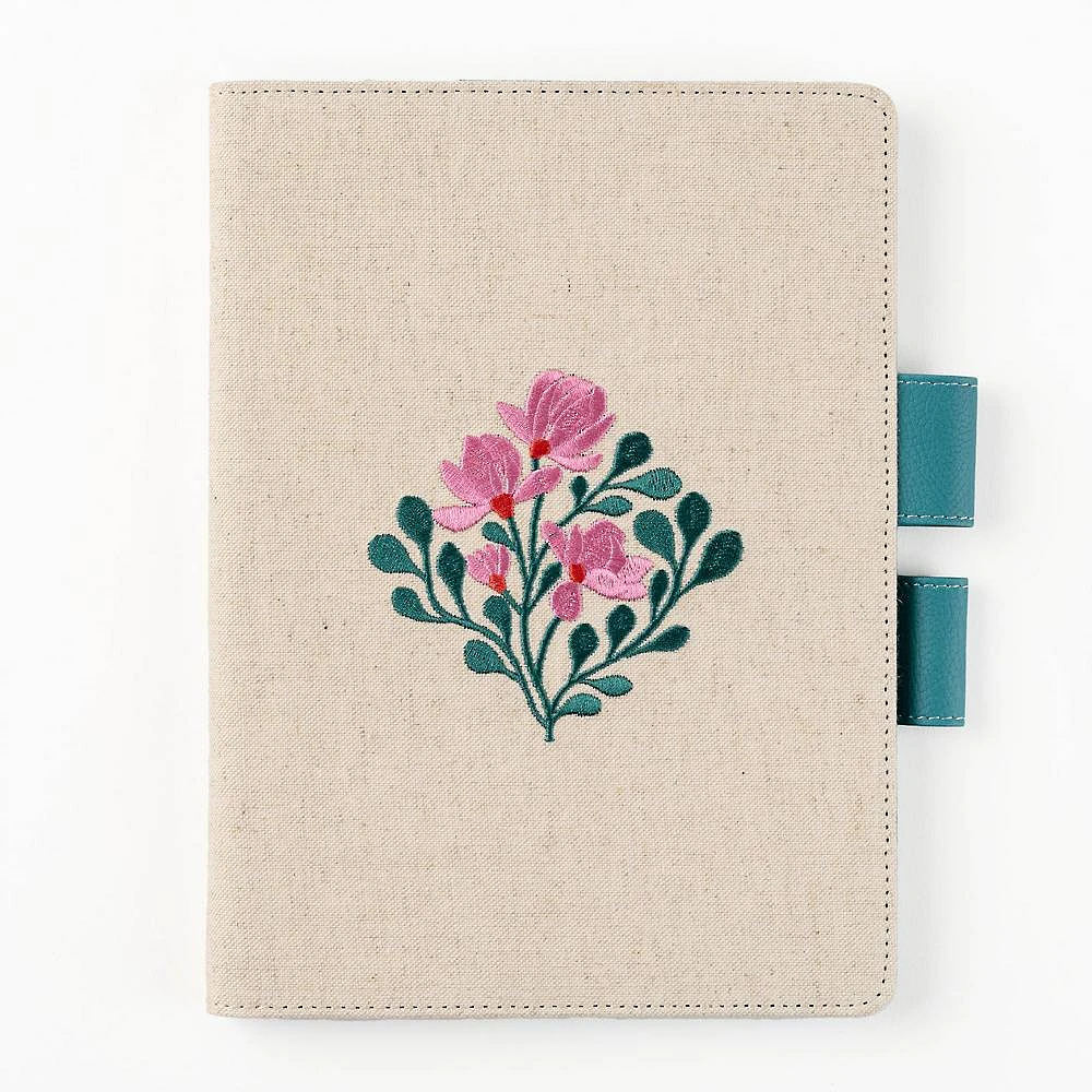 Paper Source Embroidered Floral Bookcloth Journal Cover with Pen Loop Closure