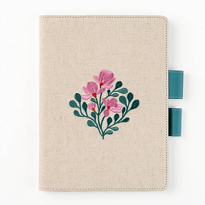 Paper Source Embroidered Floral Bookcloth Journal Cover with Pen Loop Closure