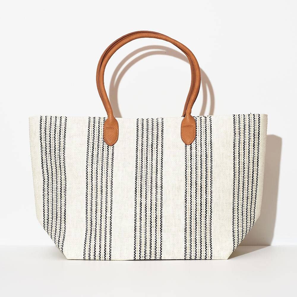 Ivory Stripe Straw Tote Bag