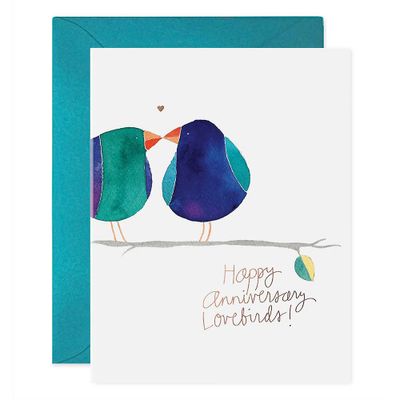 Blue Lovebirds Anniversary Card