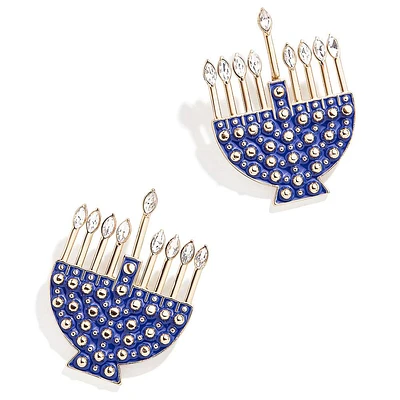 Blue Menorah Drop Earrings