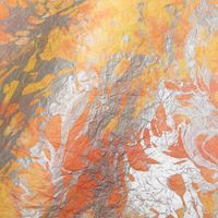 Yellow & Orange with Silver Marbling Handmade Paper