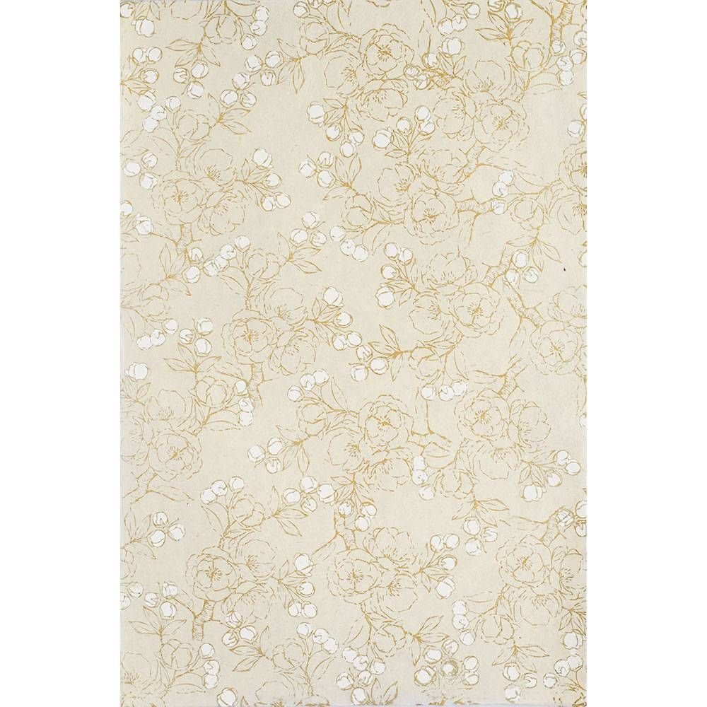 Gold And White Sketch Floral on Cream Handmade Paper