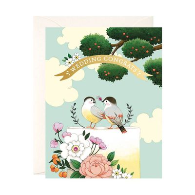 Birds On Cake Wedding Card