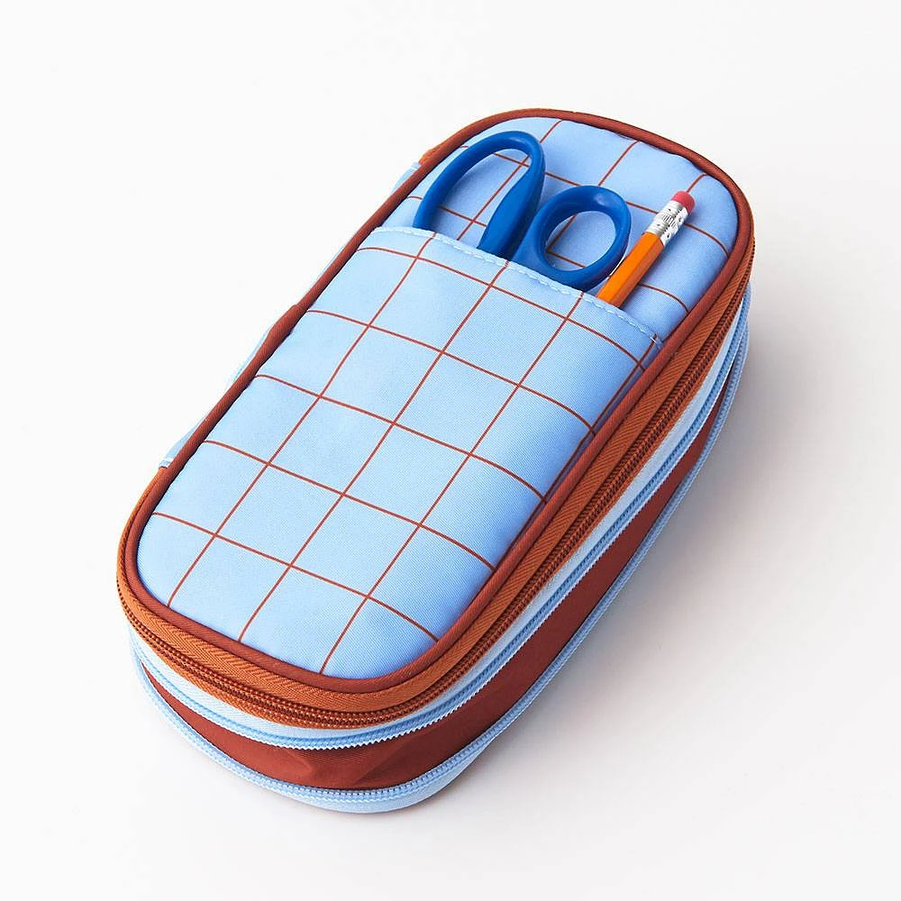 Blue Grid Expandable Pencil Case