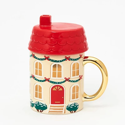 Holiday House Lidded Mug