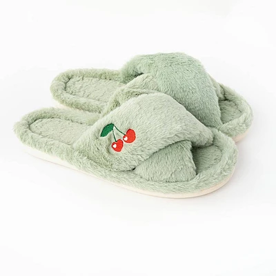 Furry Embroidered Slippers