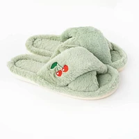 Furry Embroidered Slippers