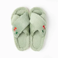 Furry Embroidered Slippers