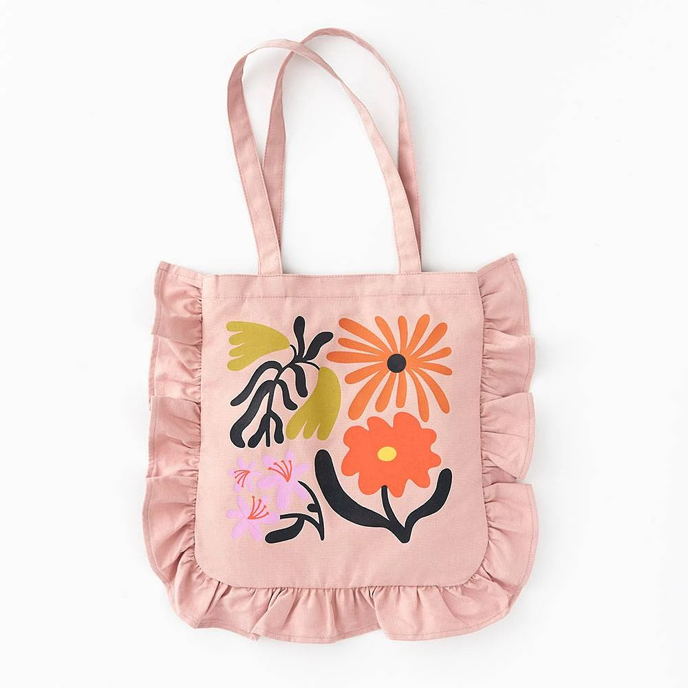 Bold Floral Ruffle Tote