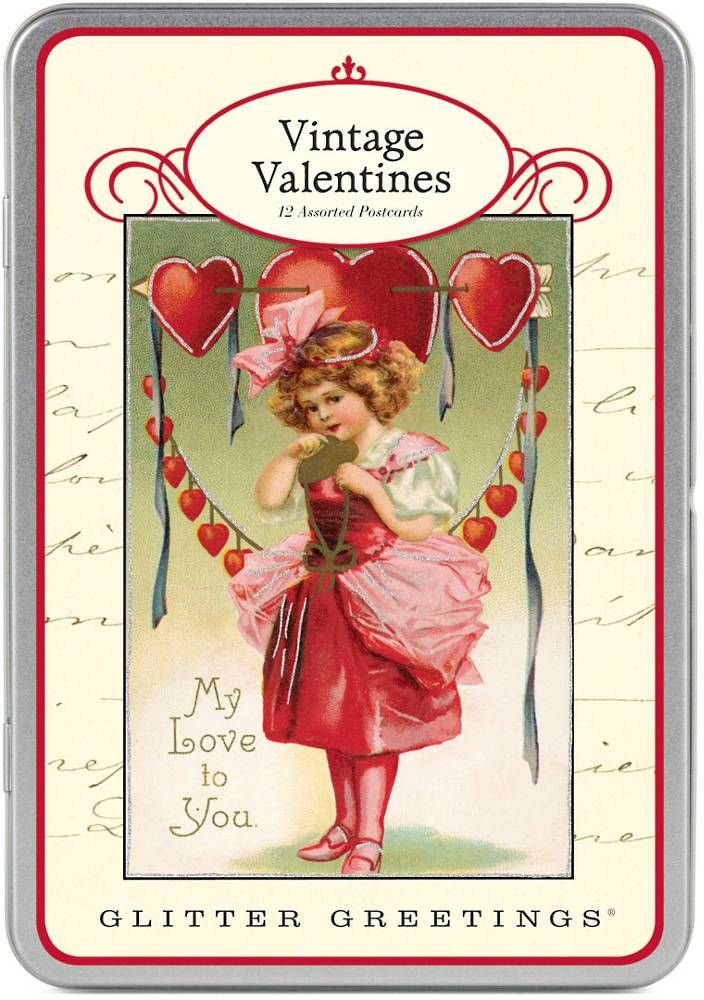 Cavallini & Co. Valentines Glitter Greeting Vintage Postcards