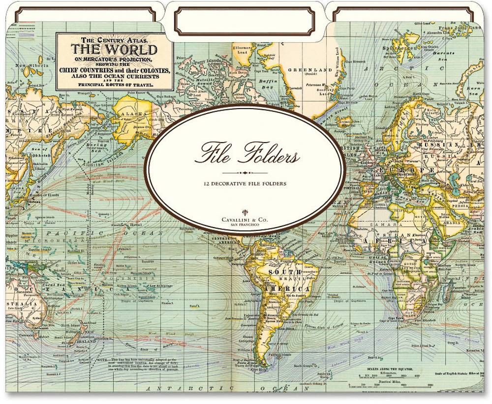 World Map File Folders