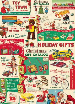 Holiday Vintage Toy Catalog Flat Wrap