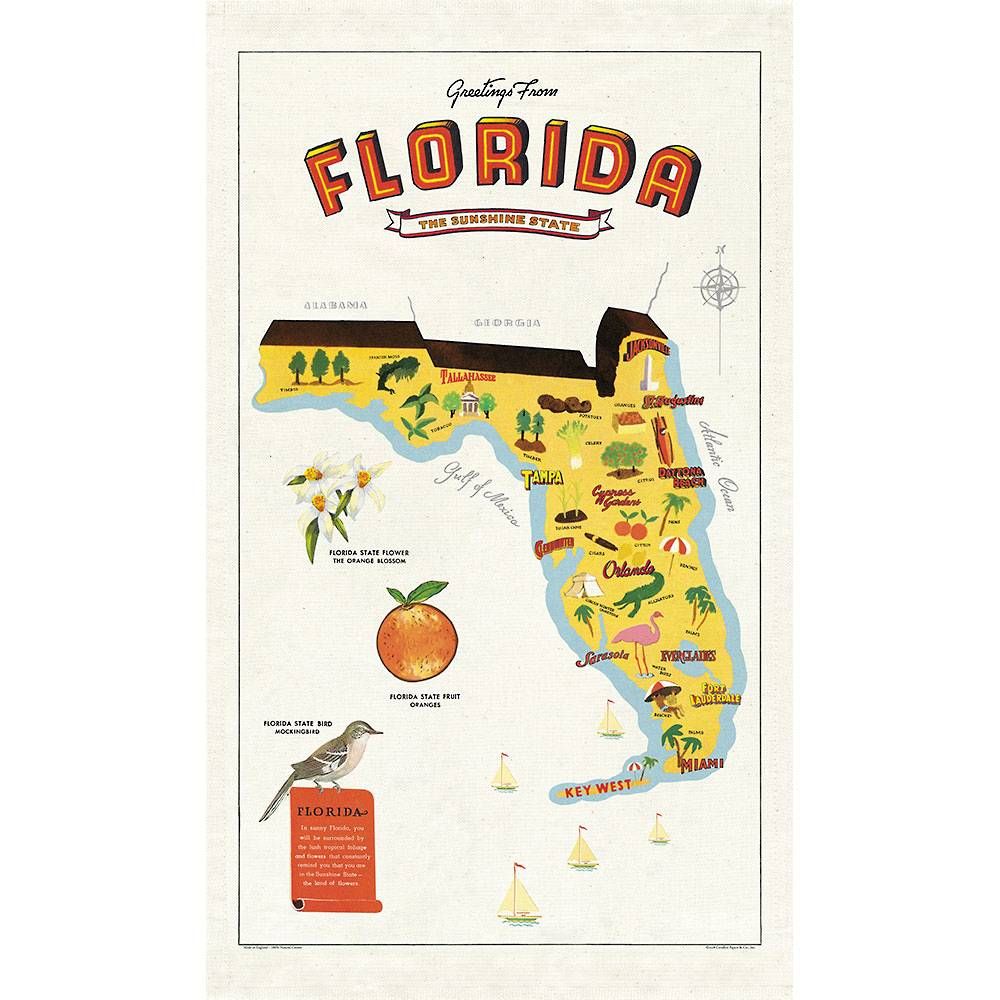 Florida Map Tea Towel