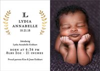 Foil Stamped Laurel Branch Horizontal Girl Birth Announcement