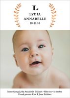 Foil Stamped Laurel Branch Vertical Girl Birth Announcement