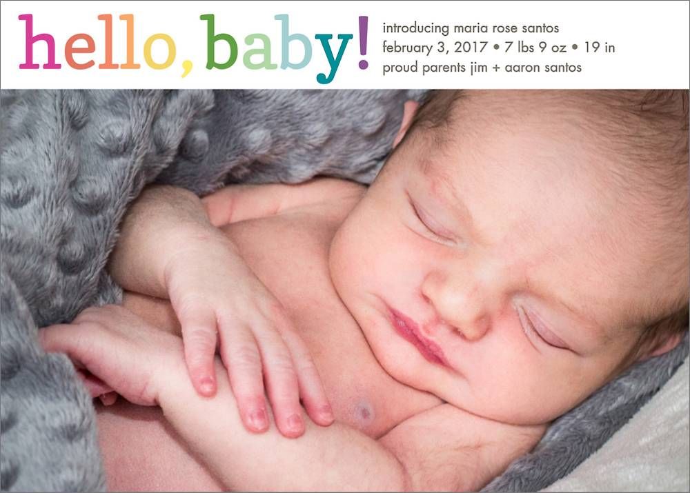 Rainbow Hello Girl Birth Announcement