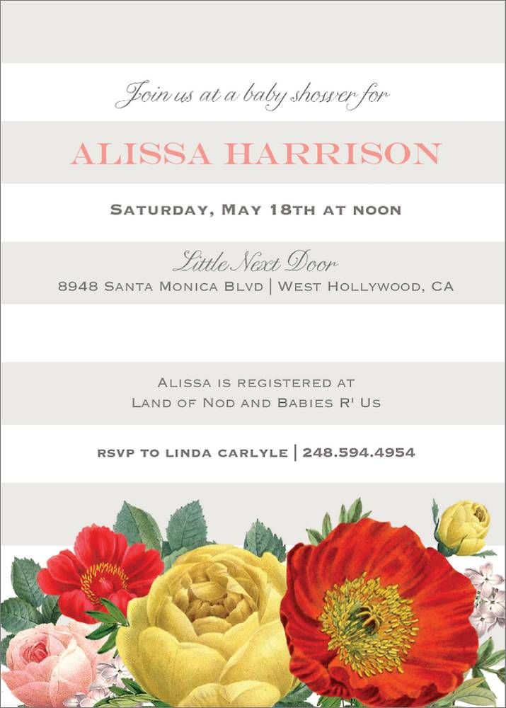 Floral Stripes Baby Shower Invitation