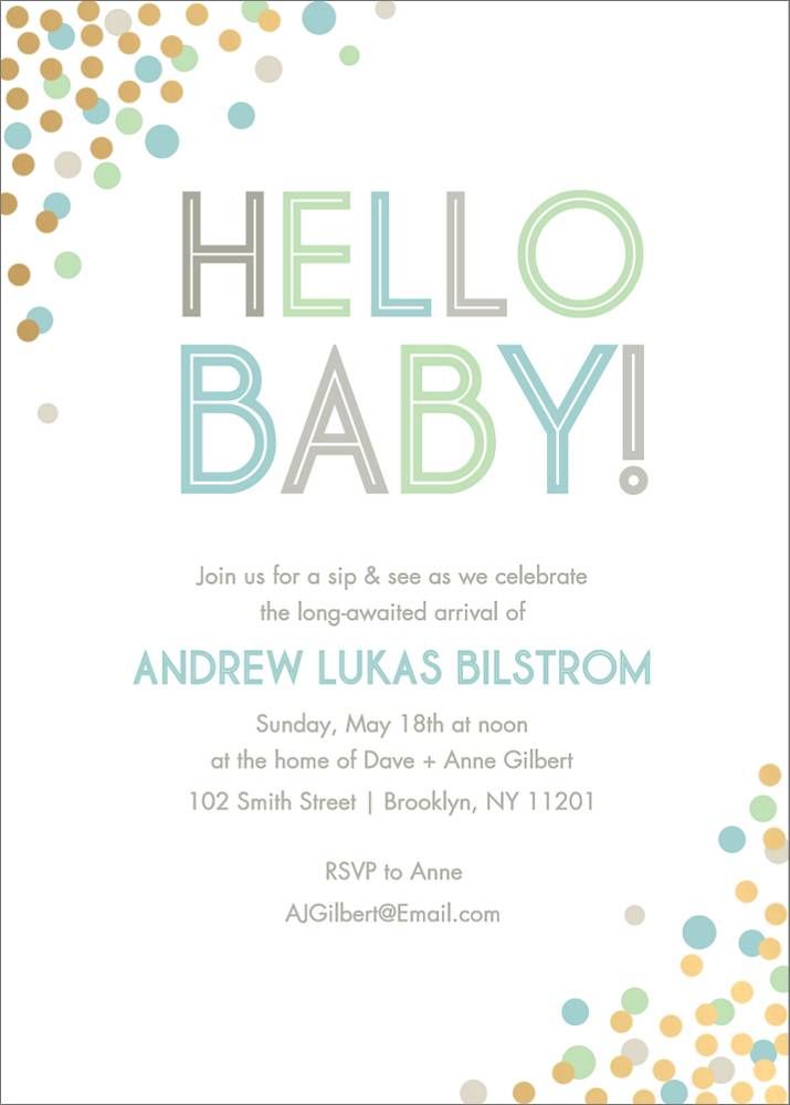 Gold Foil Stamped Cool Hello Confetti Baby Shower Invitation