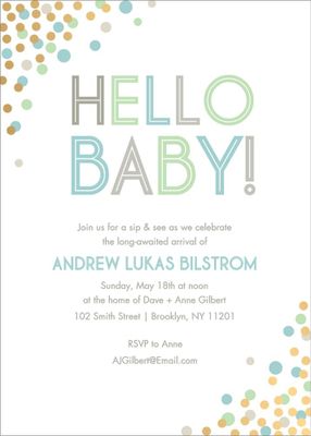 Gold Foil Stamped Cool Hello Confetti Baby Shower Invitation