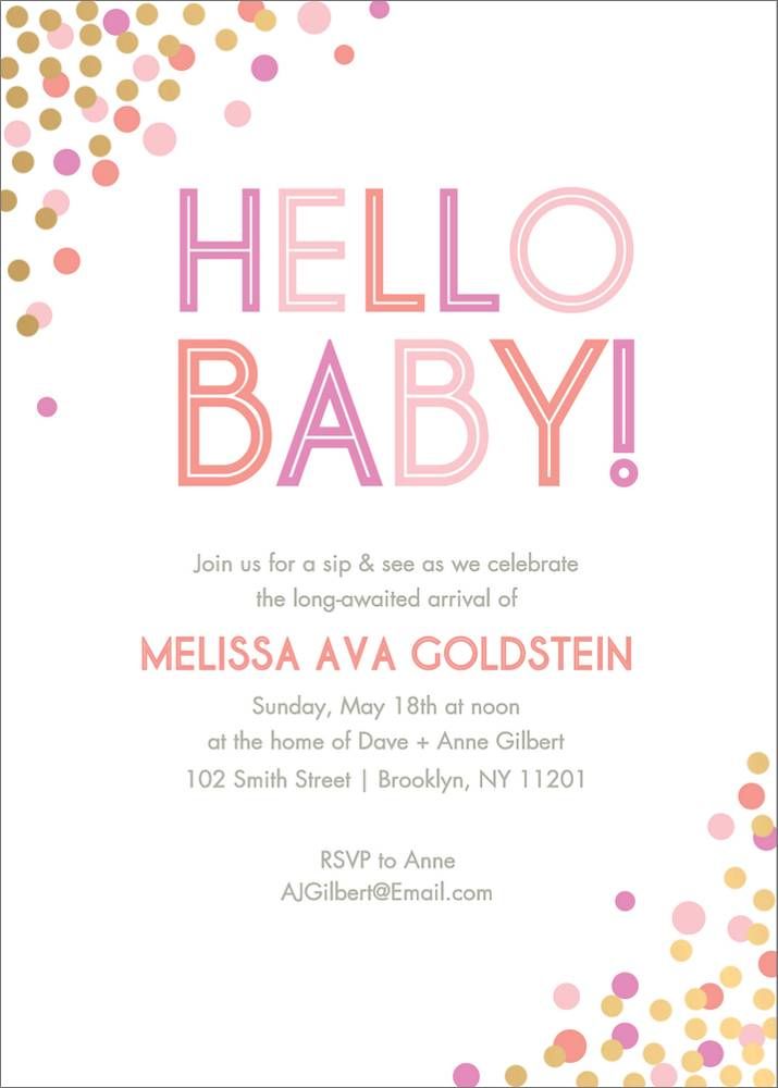 Gold Foil Stamped Warm Hello Confetti Baby Shower Invitation