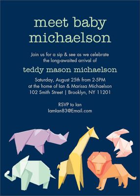 Origami Animals Baby Shower Invitation