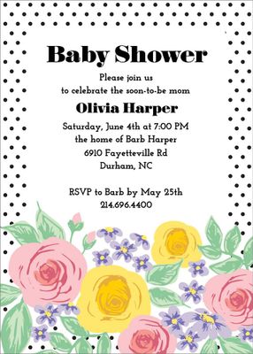 Floral Dots Baby Shower Invitation