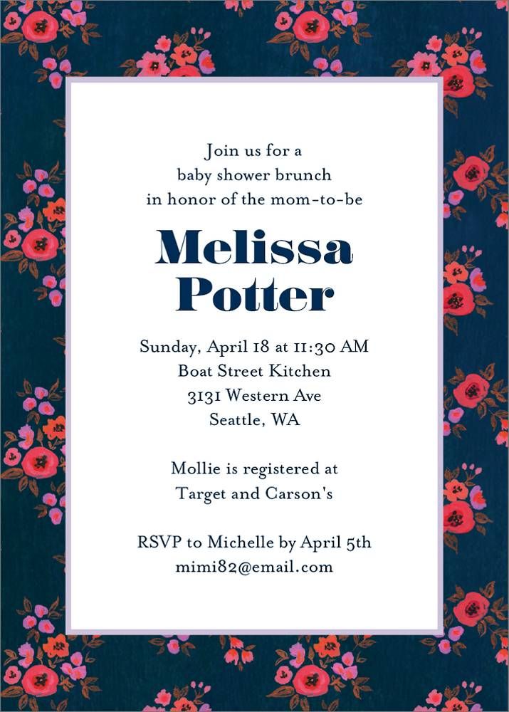 Navy Ditsy Floral Baby Shower Invitation