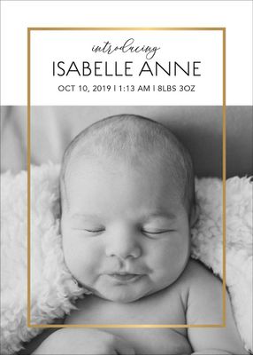 Vertical Thin Line Frame Foil Birth Announcement