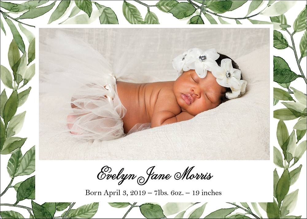 Greenery Border Birth Announcement