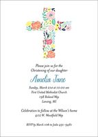 Floral Cross Baptism Invitation