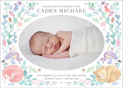 Watercolor Woodland Birth Announcement