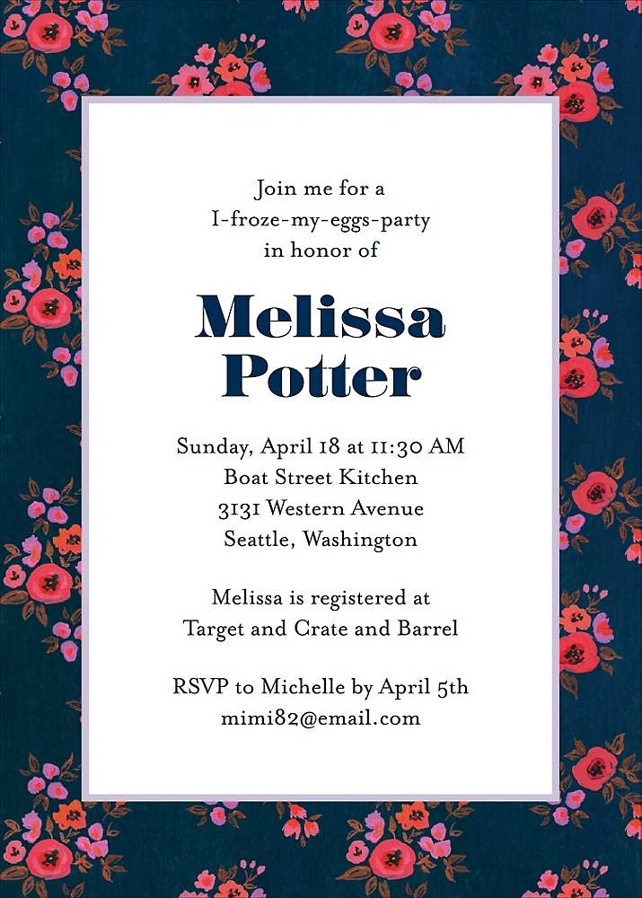 Ditsy Night Floral Egg Freezing Party Invitation