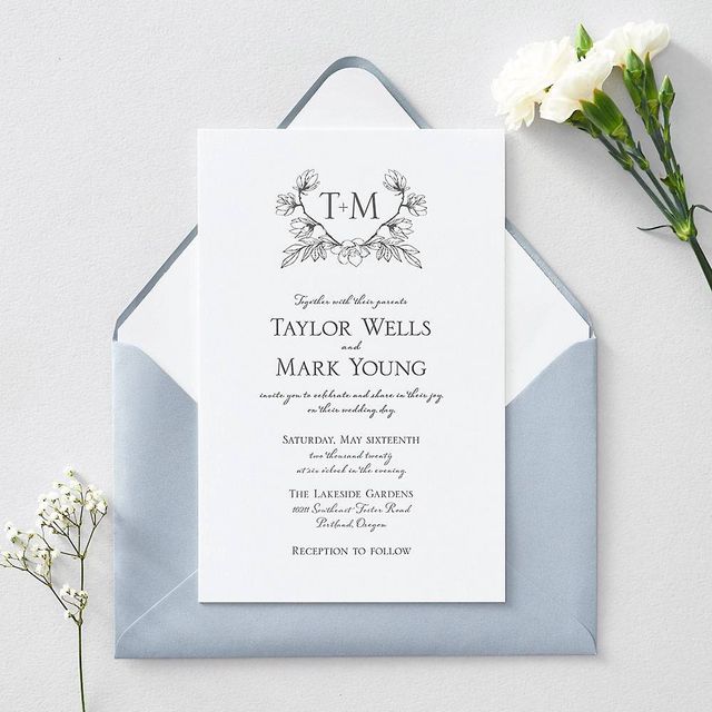 Floral Silhouette Foil Wedding Invitation, Paper Source