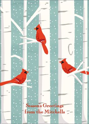 Cardinals in Birch Trees Holiday Photo Card