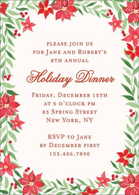 Poinsettia Border Holiday Party Invitation