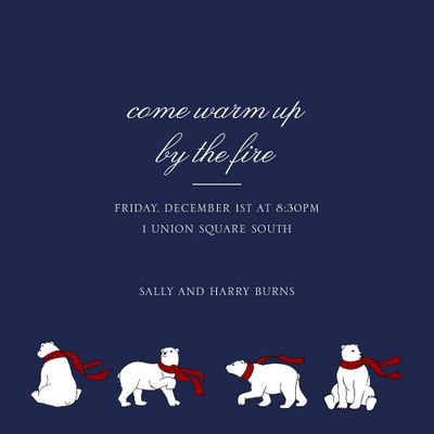 Four Bears with Scarves Holiday Party Invitation