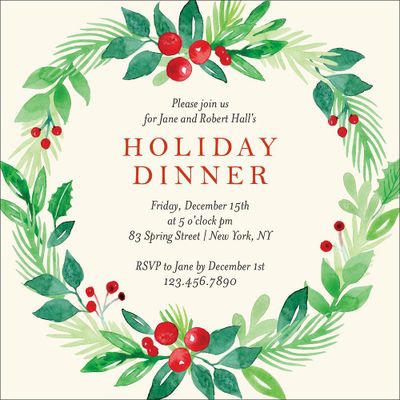 Winter Greenery Wreath Party Invitation