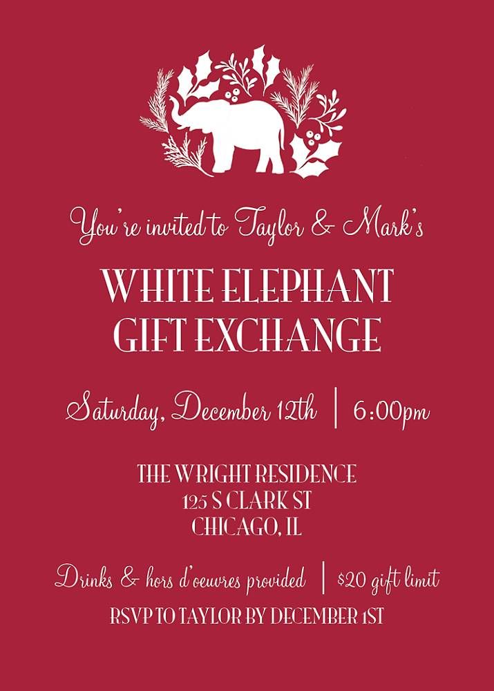 White Elephant Gift Exchange Party Invitation