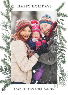 Watercolor Winter Greens Holiday Photo Card