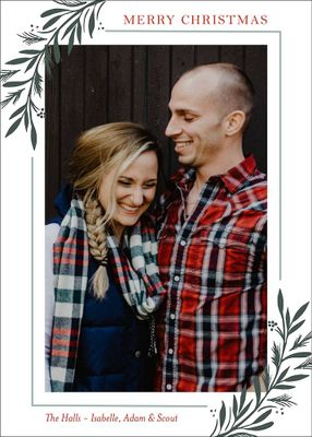 Winter Bough Corners Vertical Holiday Photo Card