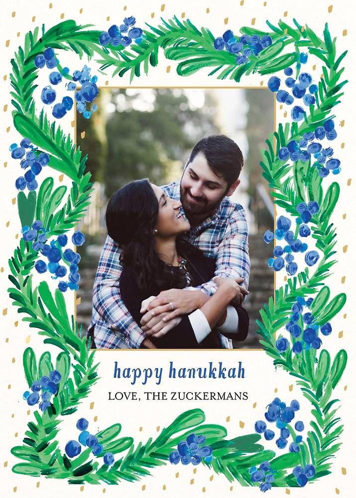 Blue Berries Hanukkah Holiday Photo Card