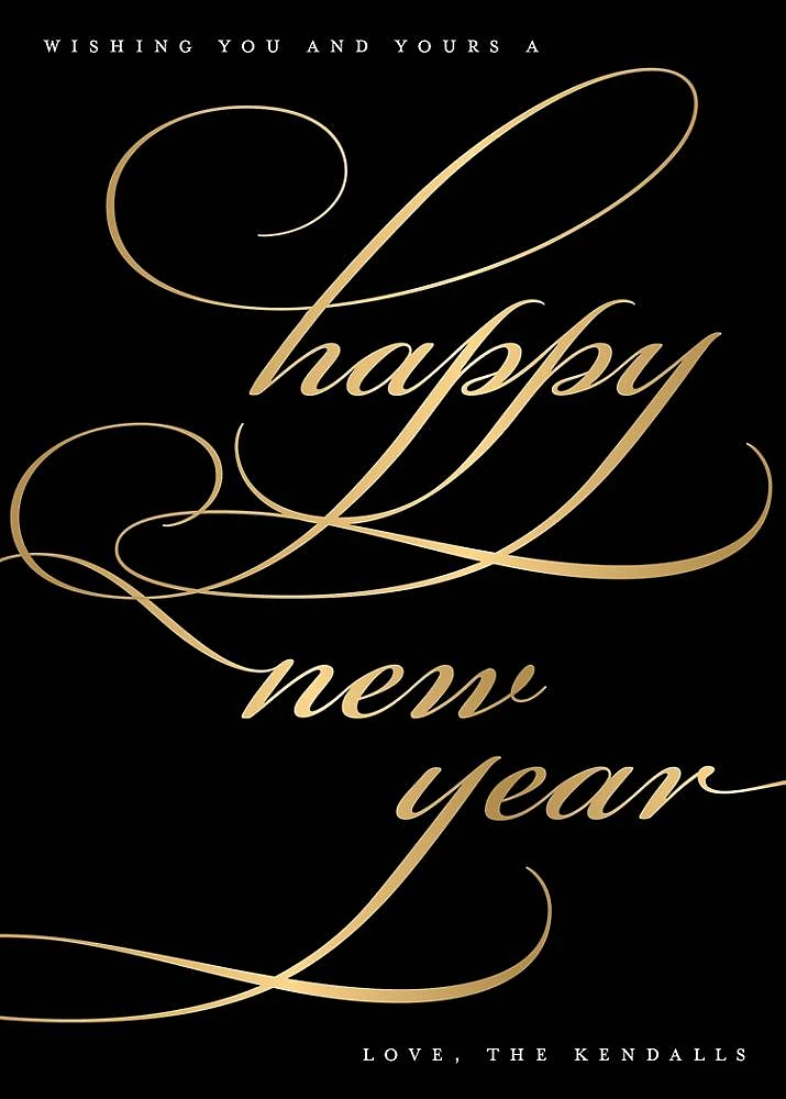 Classic Flourish Foil Script New Year Card