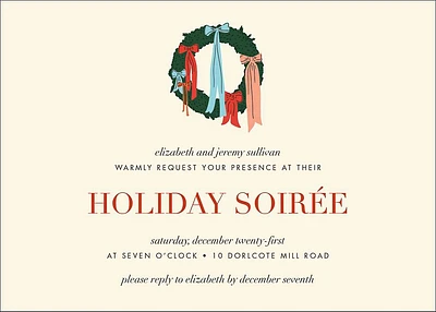 Ribbons and Bows Wreath Holiday Party Invitation