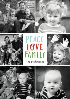 Peace Love Family Grid Holiday Multi-Photo Card