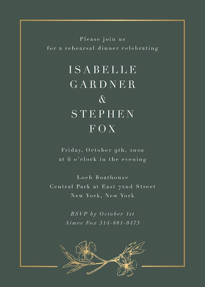 Cypress Flower Frame Foil Rehearsal Dinner Invitation