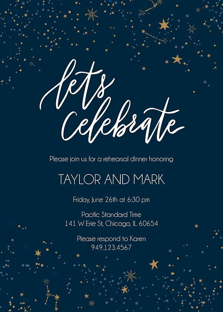 Let's Celebrate Constellation Rehearsal Dinner Invitation