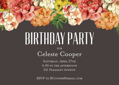 Floral Stripe Birthday Party Invitation